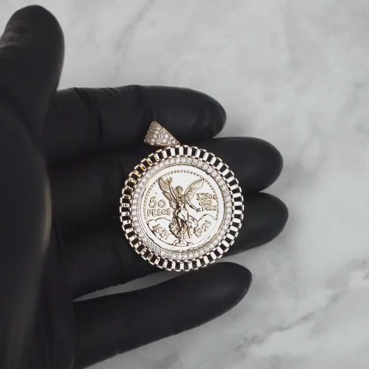 14k Gold Centenario Rollie Bezel Round CZ Pendant Necklace