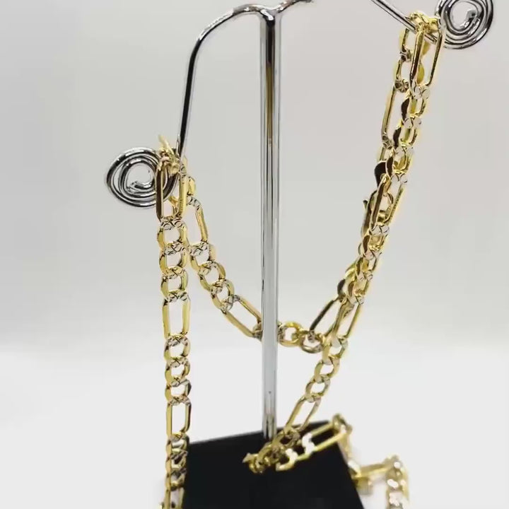 14k Gold Pave Figaro Chain (Hollow & Solid)