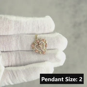 14k Gold Crucifix Bloom Rose Two-Tone Heart Pendant Necklace