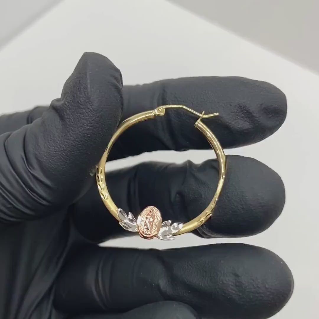 14k Gold Vintage Virgin Mary DC Hoop Earrings (2.0mm)