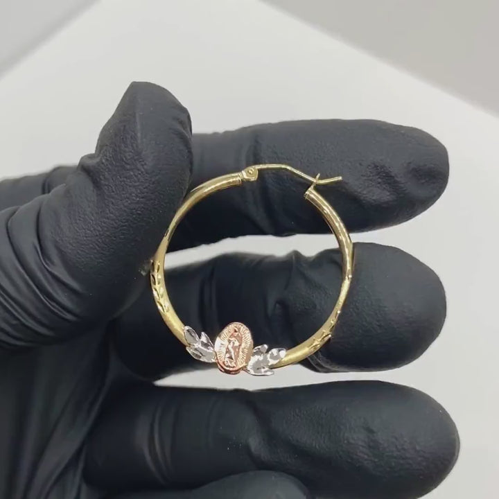 14k Gold Vintage Virgin Mary DC Hoop Earrings (2.0mm)