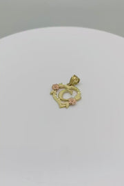 10k & 14k Gold Heart N Rose Two-Tone Initial Pendant Necklace