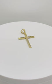 Video showcase of a 10k yellow gold iced-out L-cross CZ pendant