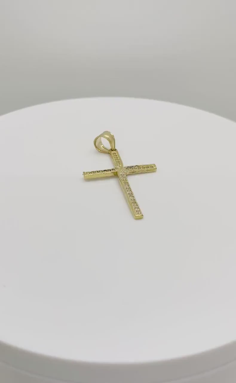 Video showcase of a 10k yellow gold iced-out L-cross CZ pendant