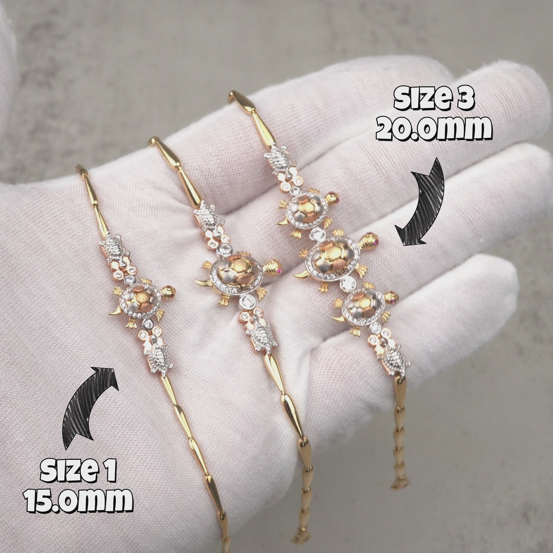 10k & 14k Gold Cari Open-Back Turtle Tricolor CZ Bracelet