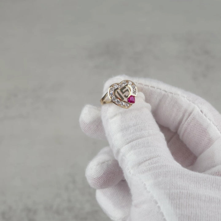 10k & 14k Solid Gold Quinceanera Heart Birthstone CZ Ring