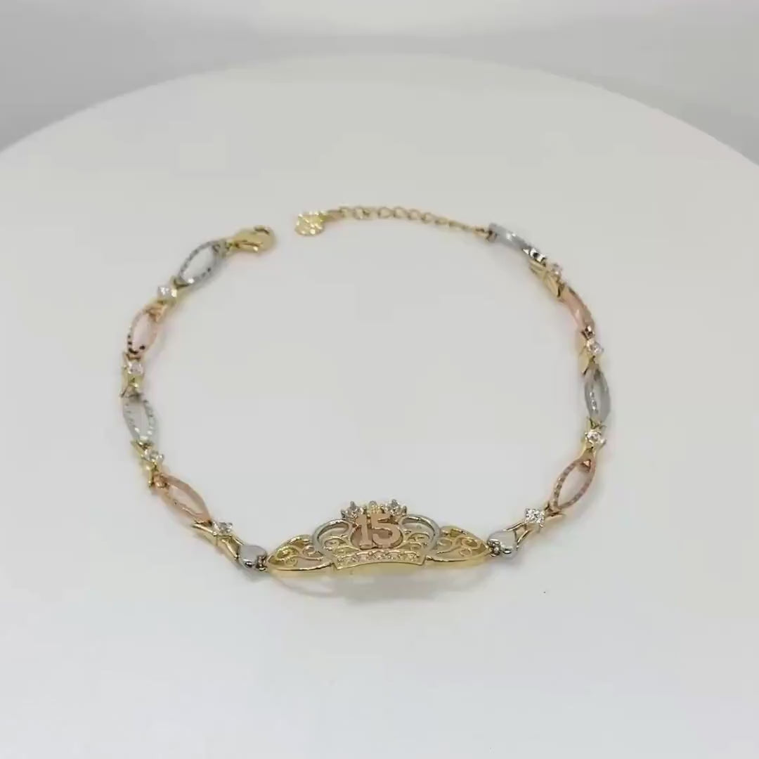 14k Gold Veya Quinceanera Crown Bracelet
