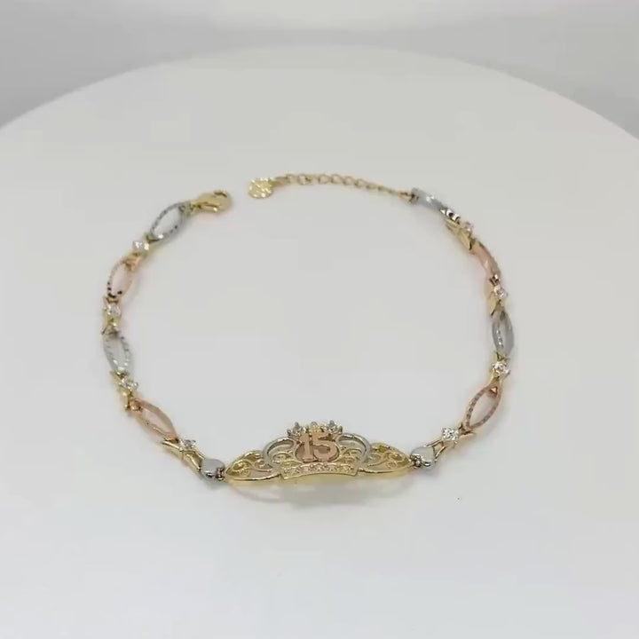 14k Gold Veya Quinceanera Crown Bracelet