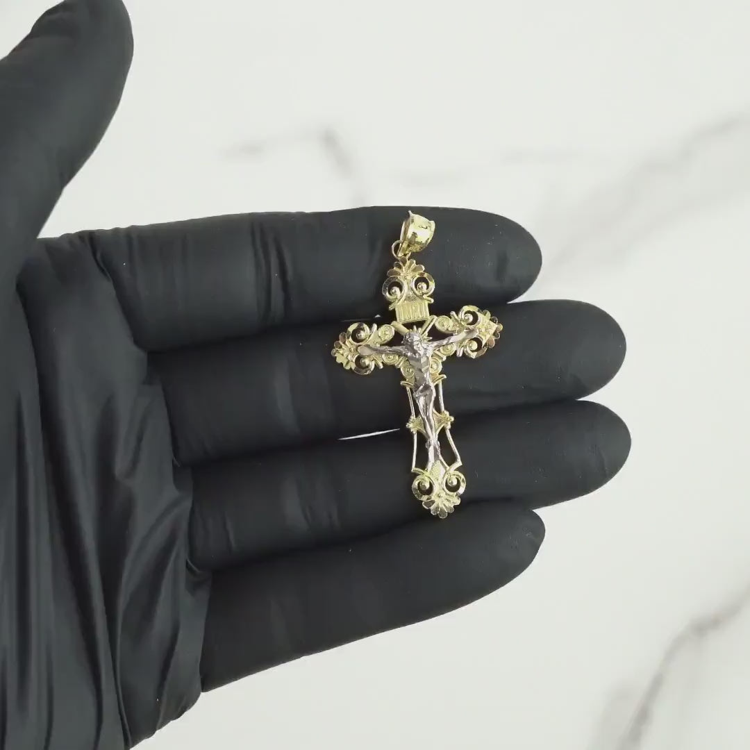 10k & 14k Gold INRI Two-Tone Luxe Crucifix Pendant Necklace (White Gold)