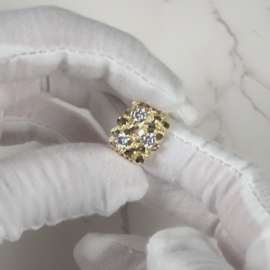 10k & 14k Gold Classic Nugget Square Tri CZ Ring