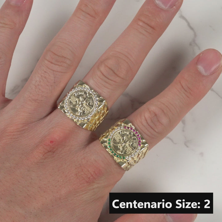 10k & 14k Gold Centenario 50 Pesos Square Colored CZ Ring