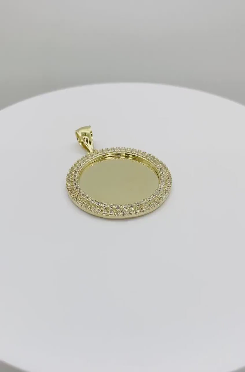 10k Gold Memorial Picture Yul CZ Round Pendant Necklace
