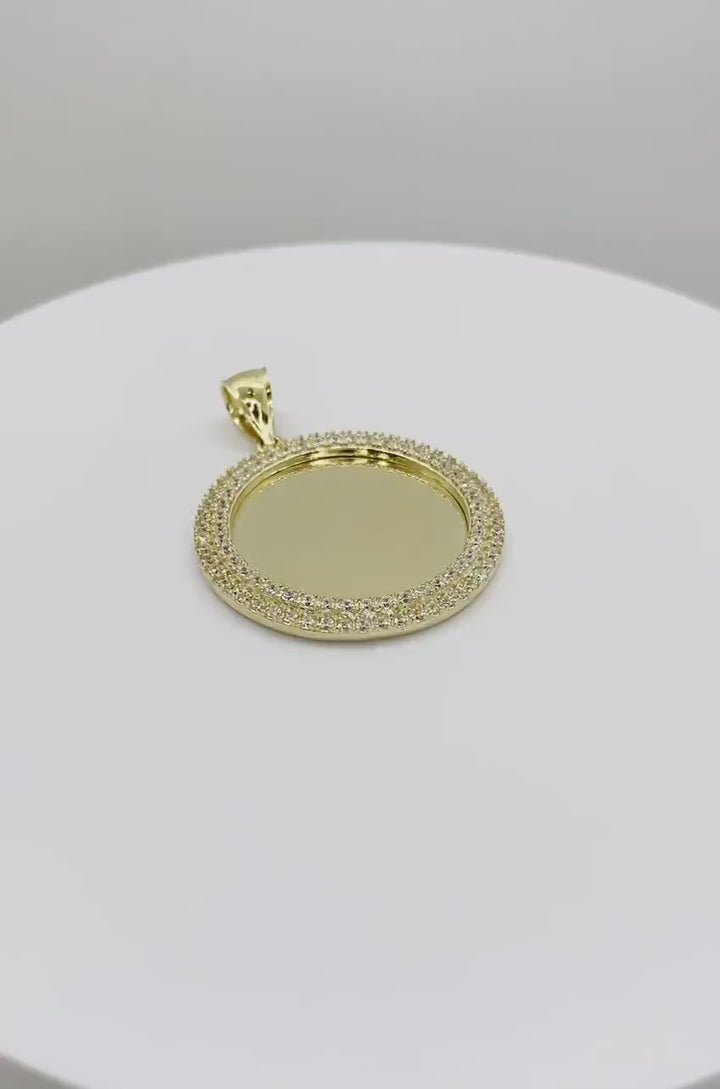 10k Gold Memorial Picture Yul CZ Round Pendant Necklace