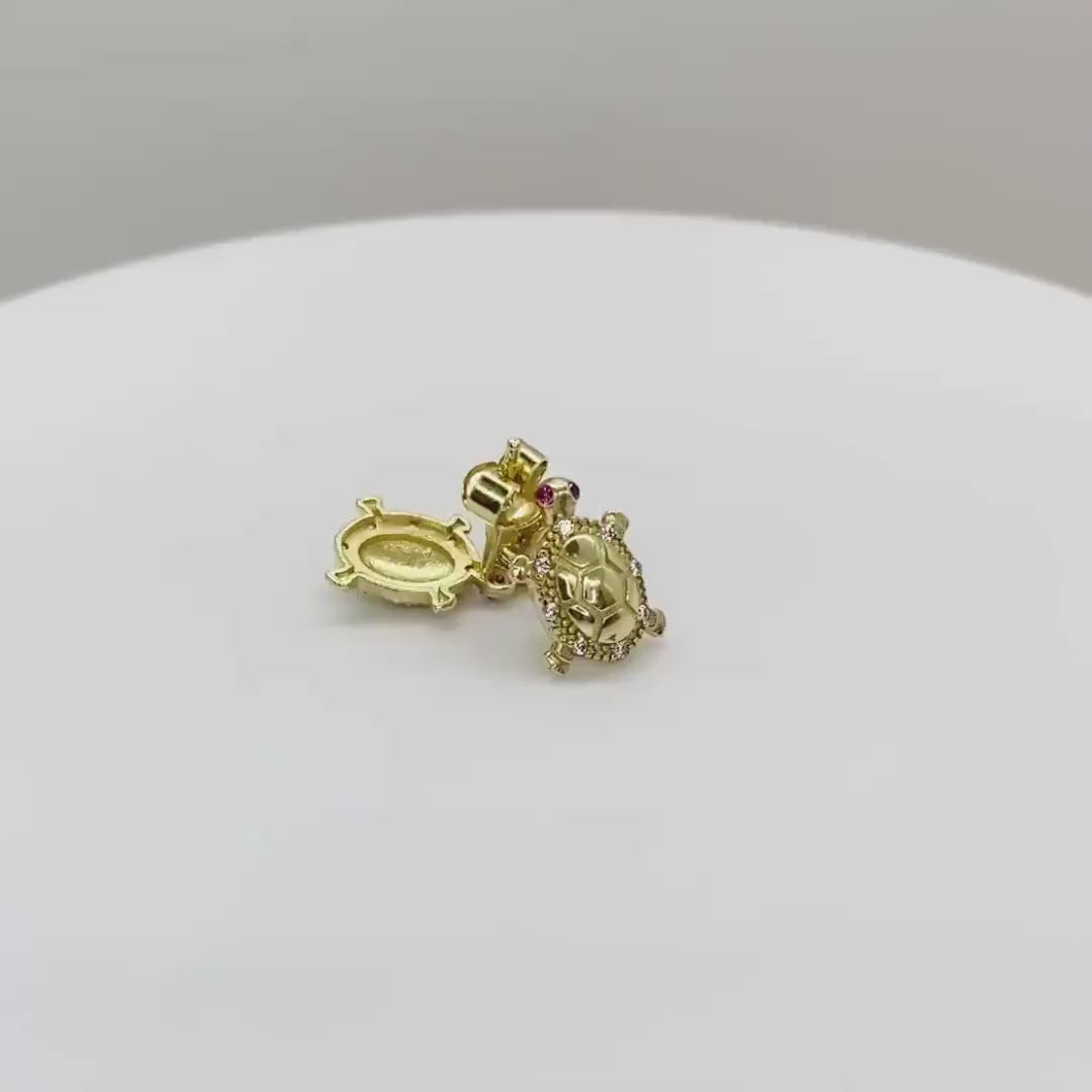 10k Gold Mini Turtle CZ Stud Earrings