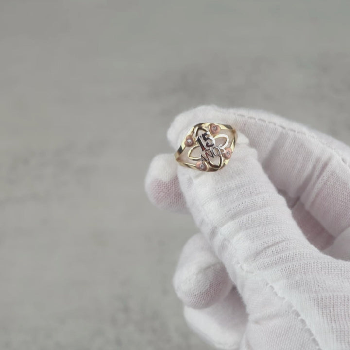 10k & 14k Solid Gold 15 Anos Quinceanera Tricolor Ring