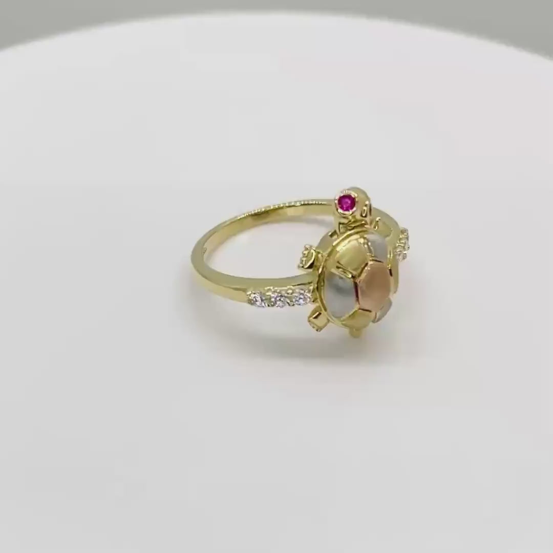 14k Gold Mini Tri-Color Turtle Ring