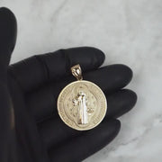 10k & 14k Gold Classic Saint Benedict Flat Round Pendant (One-Tone)