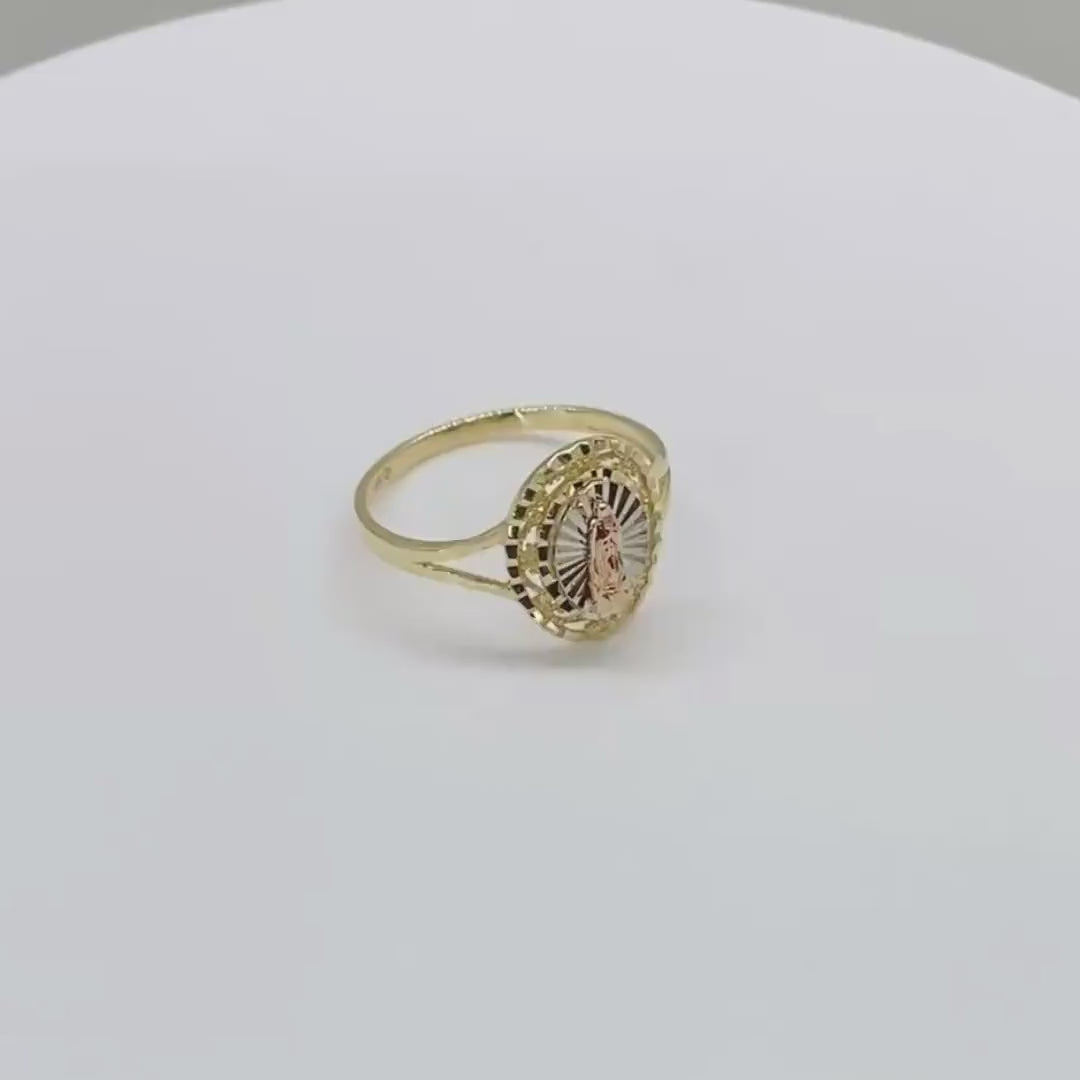 14k Gold Virgin Mary Tri-Color Oval Ring