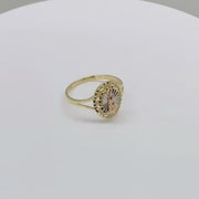 14k Gold Virgin Mary Tri-Color Oval Ring