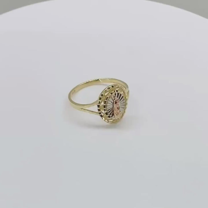 14k Gold Virgin Mary Tri-Color Oval Ring