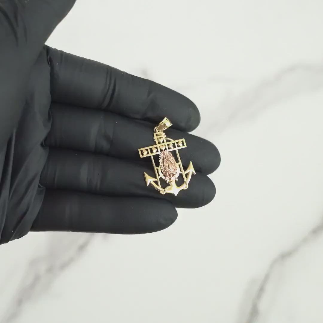 14k Gold Divine Two-Tone Guadalupe Anchor Pendant Necklace