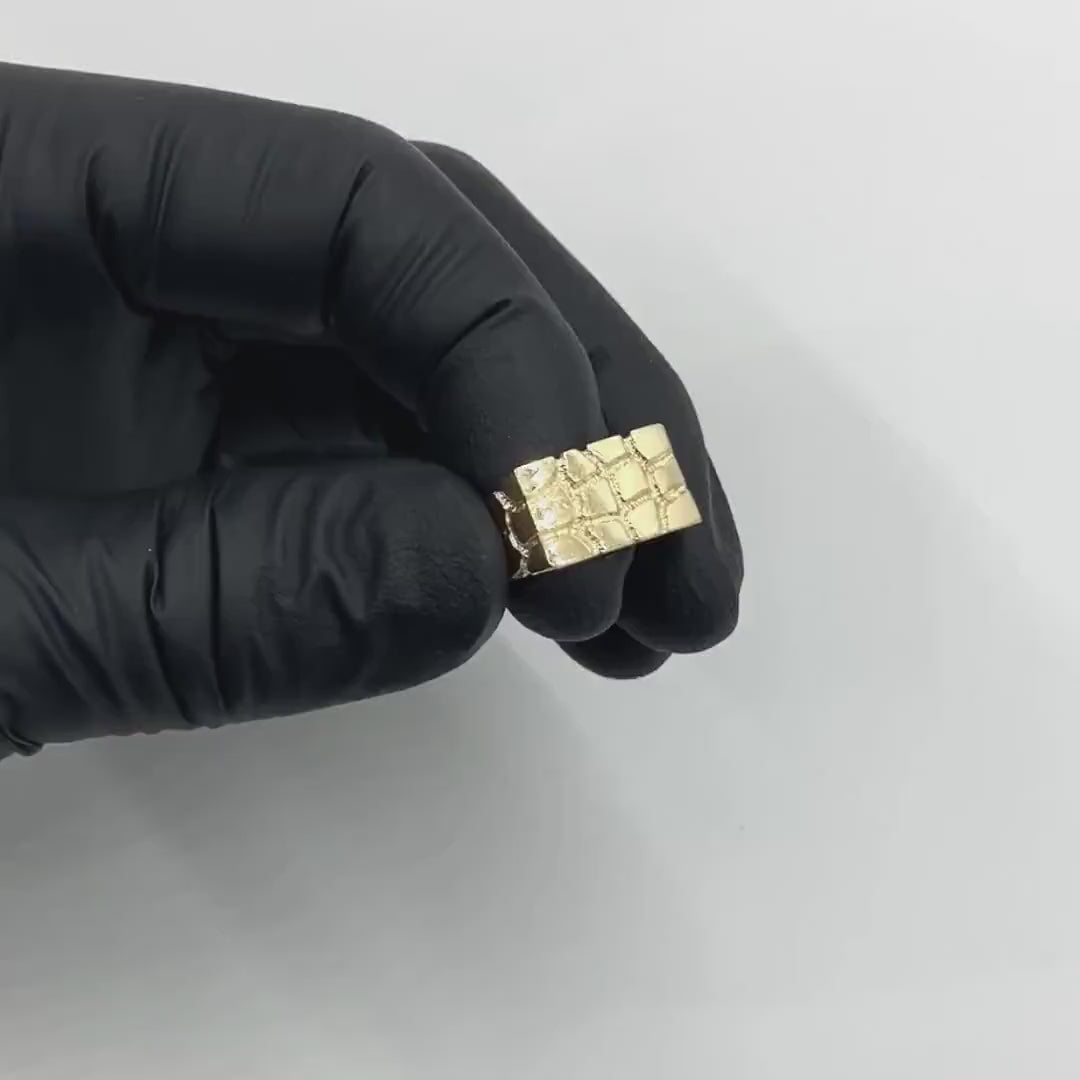 14k Solid Gold Vintage Nugget Ring: Square Rectangle Band