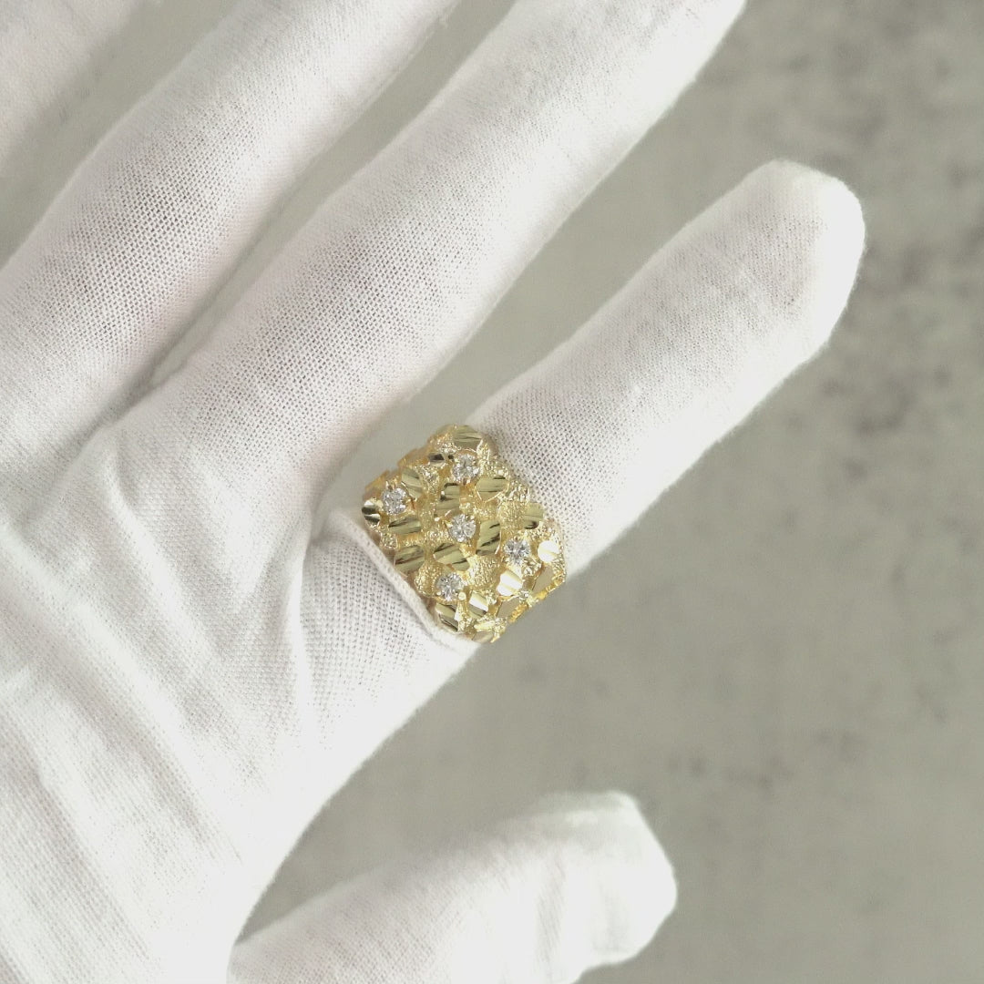 10k & 14k Gold Classic Nugget Square V CZ Ring