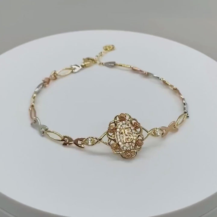 10k & 14k Gold Quinceanera Bloom Rose Tri-Color Bracelet