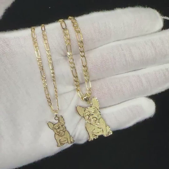 10k Gold Vintage French Bulldog DC Pendant Necklace
