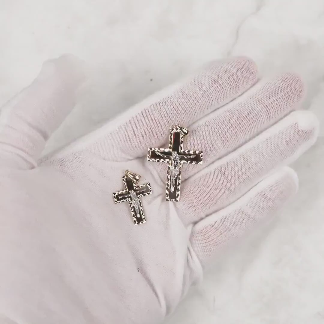 10k & 14k Gold Vincent Two-Tone Crucifix Classic Cross Pendant Necklace