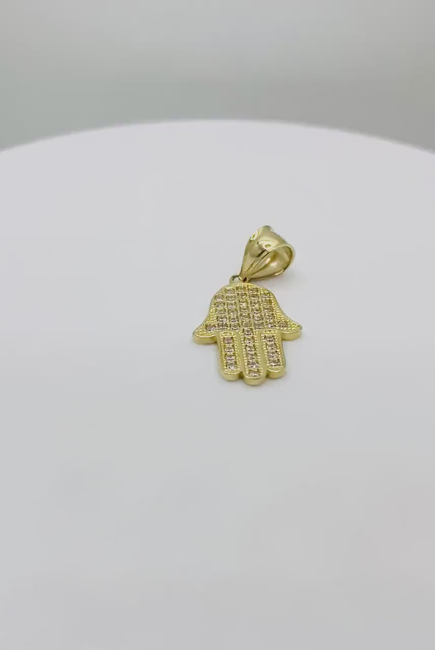 10k Gold Hamsa Hand CZ Pendant Necklace