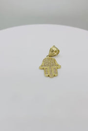 10k Gold Hamsa Hand CZ Pendant Necklace