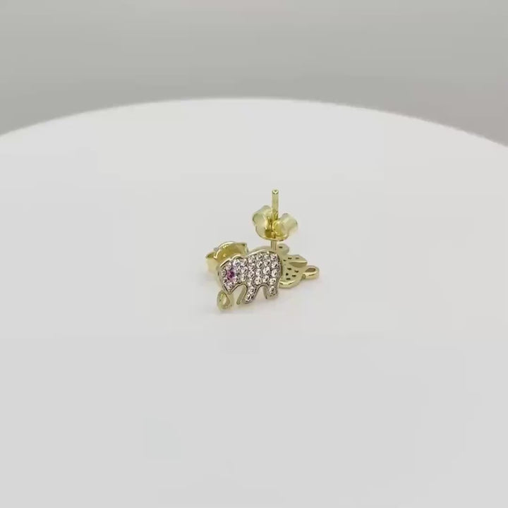 10k Gold Mini Elephant CZ Push Stud Earrings