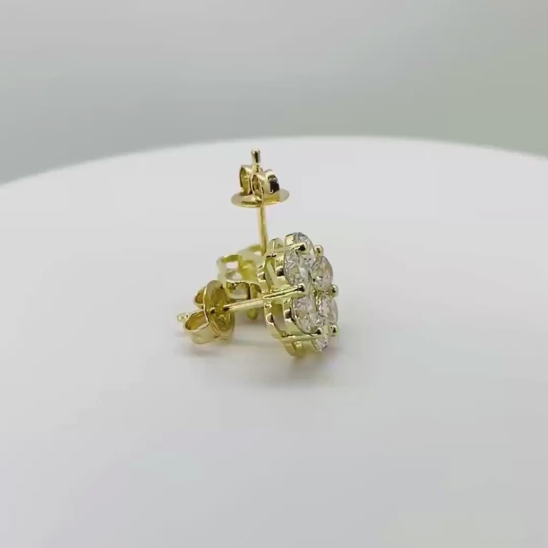 10k Gold Hex Flower White CZ Stud Earrings