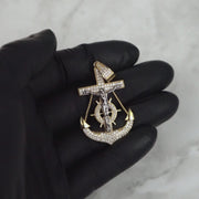 10k & 14k Gold Iced Crucifix Cross Anchor CZ Pendant