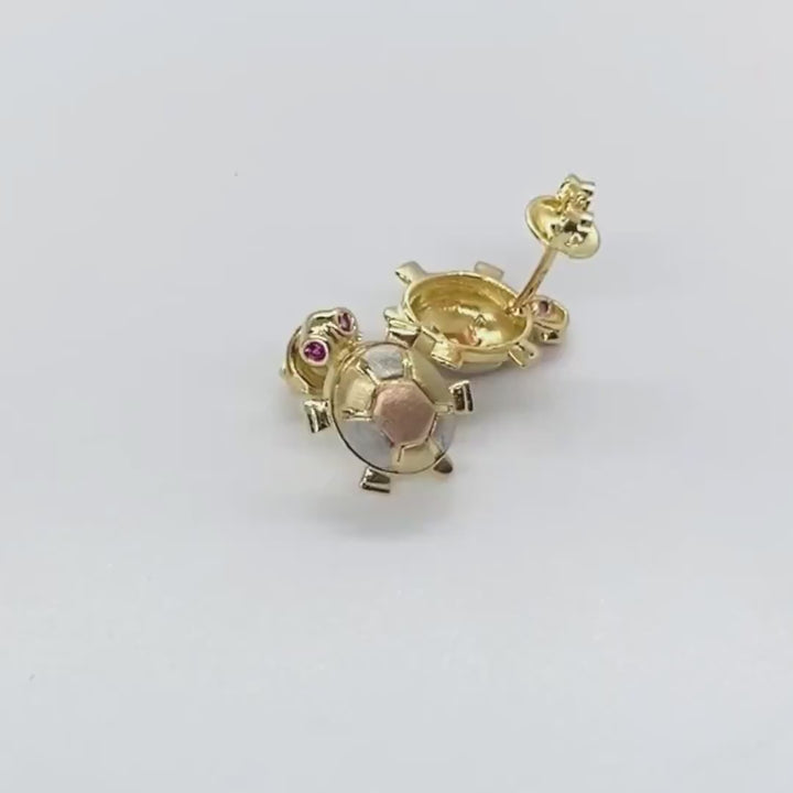 14k Gold Minnie Red Eye Turtle Stud Earrings