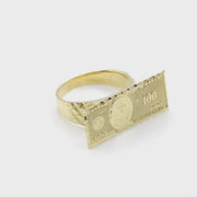 10k Gold Benjamin Hundred Dollar Bill Ring