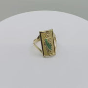 14k Solid Valor Gold San Judas Green CZ Ring