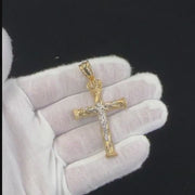 10k & 14k Gold Loyal Two-Tone Crucifix Greek Key Cross Pendant Necklace