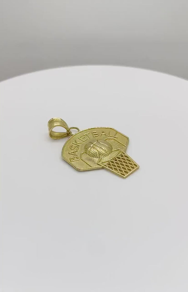 10k Gold Basketball Hoop Pendant Necklace