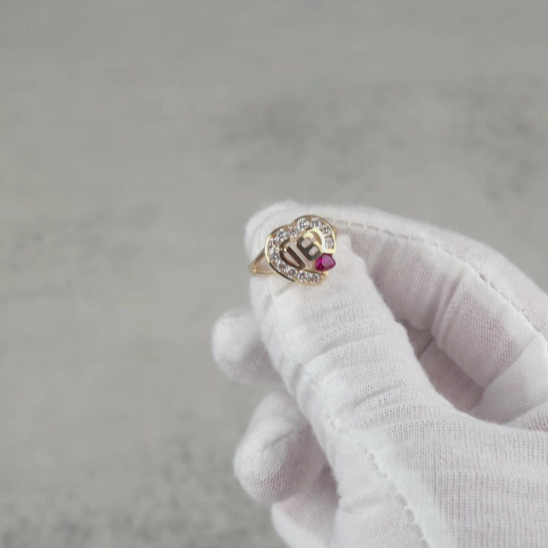 10k & 14k Solid Gold Sweet 16 Heart Birthstone CZ Ring