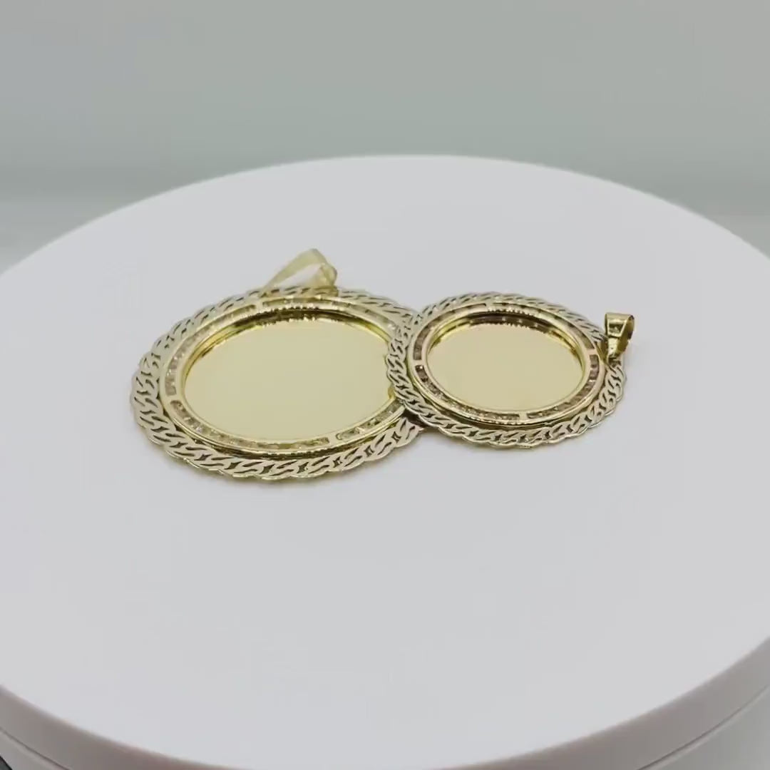 10k & 14k Gold Memorial Picture Leir CZ Round Pendant Necklace
