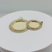 10k & 14k Gold Memorial Picture Leir CZ Round Pendant Necklace