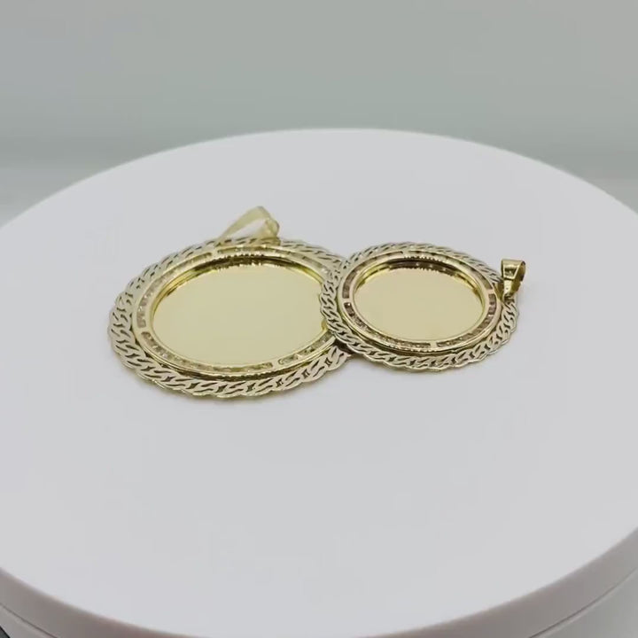 10k & 14k Gold Memorial Picture Leir CZ Round Pendant Necklace