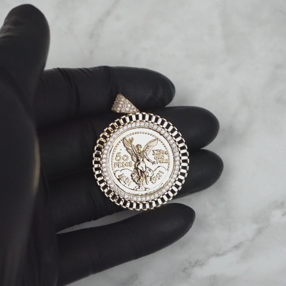 14k Gold Centenario Rollie Bezel Round CZ Pendant