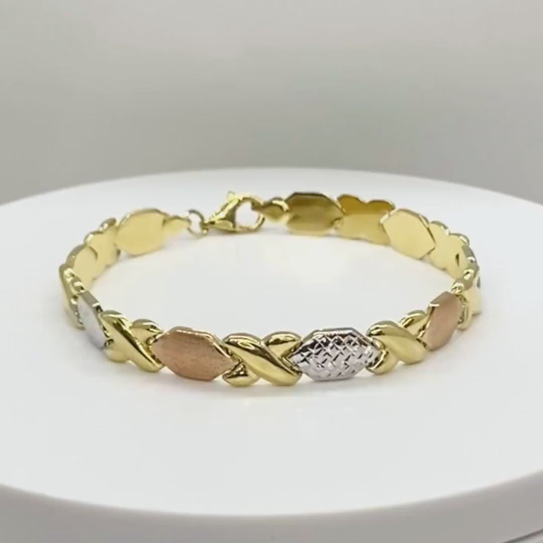 10k Gold XO Stampato Tri-Color Bracelet