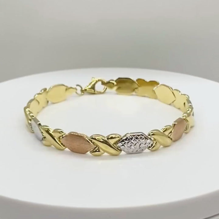 10k Gold XO Stampato Tri-Color Bracelet
