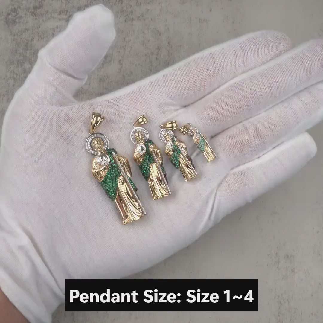 10k & 14k Gold Velco 3D San Judas CZ Pendant Necklace