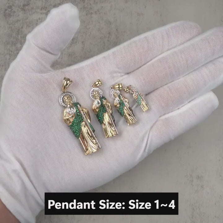 10k & 14k Gold Velco 3D San Judas CZ Pendant Necklace