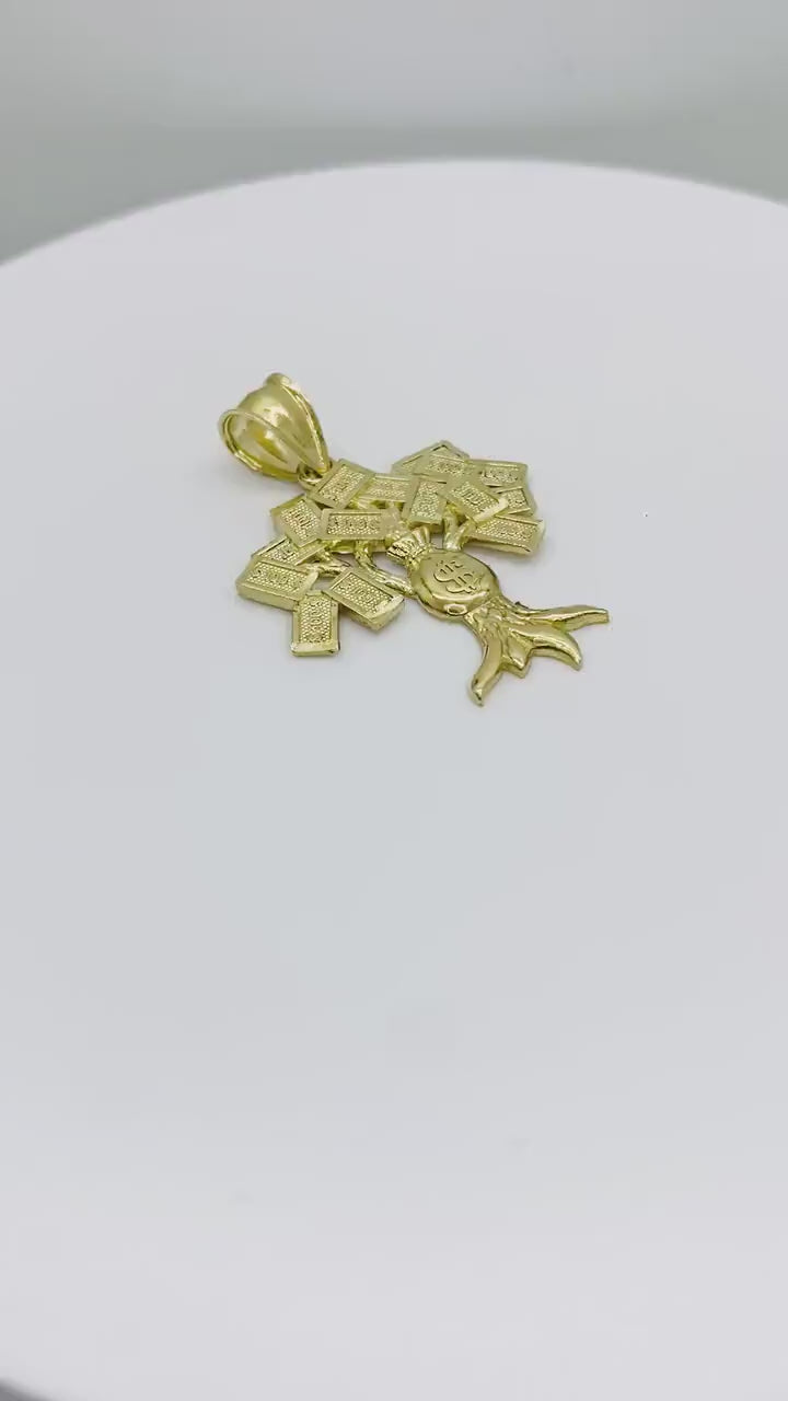 10k Gold Money Bag Dollar Tree Pendant Necklace